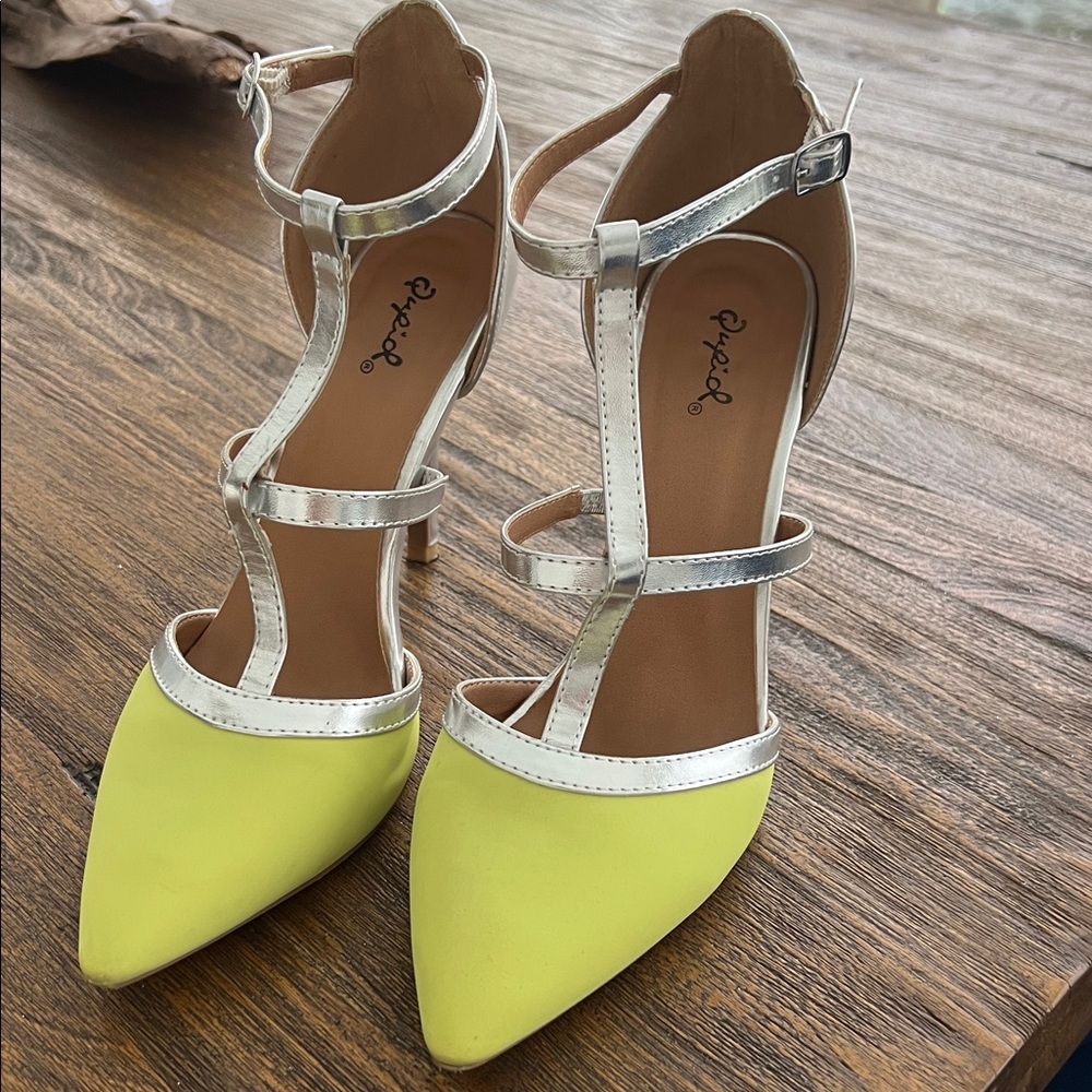 Citron and Silver Strappy Heels